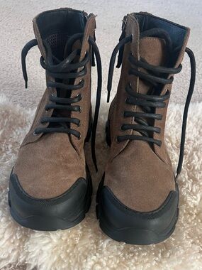 Aquatalia Evvie Suede Combat Boots.